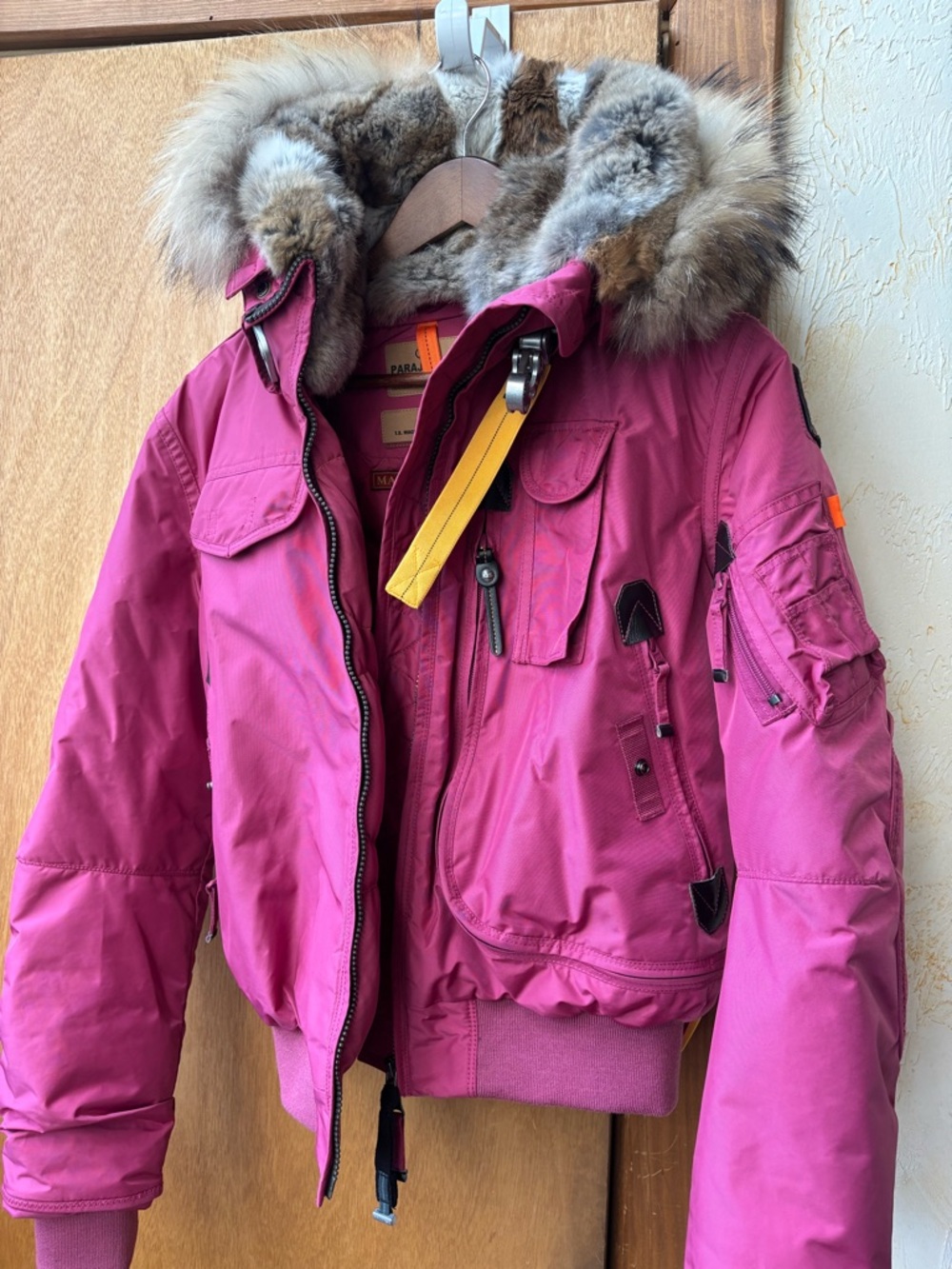 Parajumpers Woman’s Jacket in Bright Pink with Fur-Trim Hood